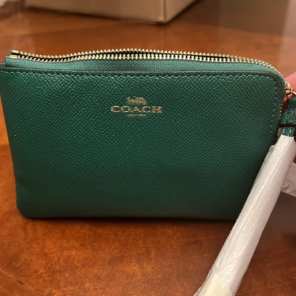 Coach Green Gold Wristlet New with Tags